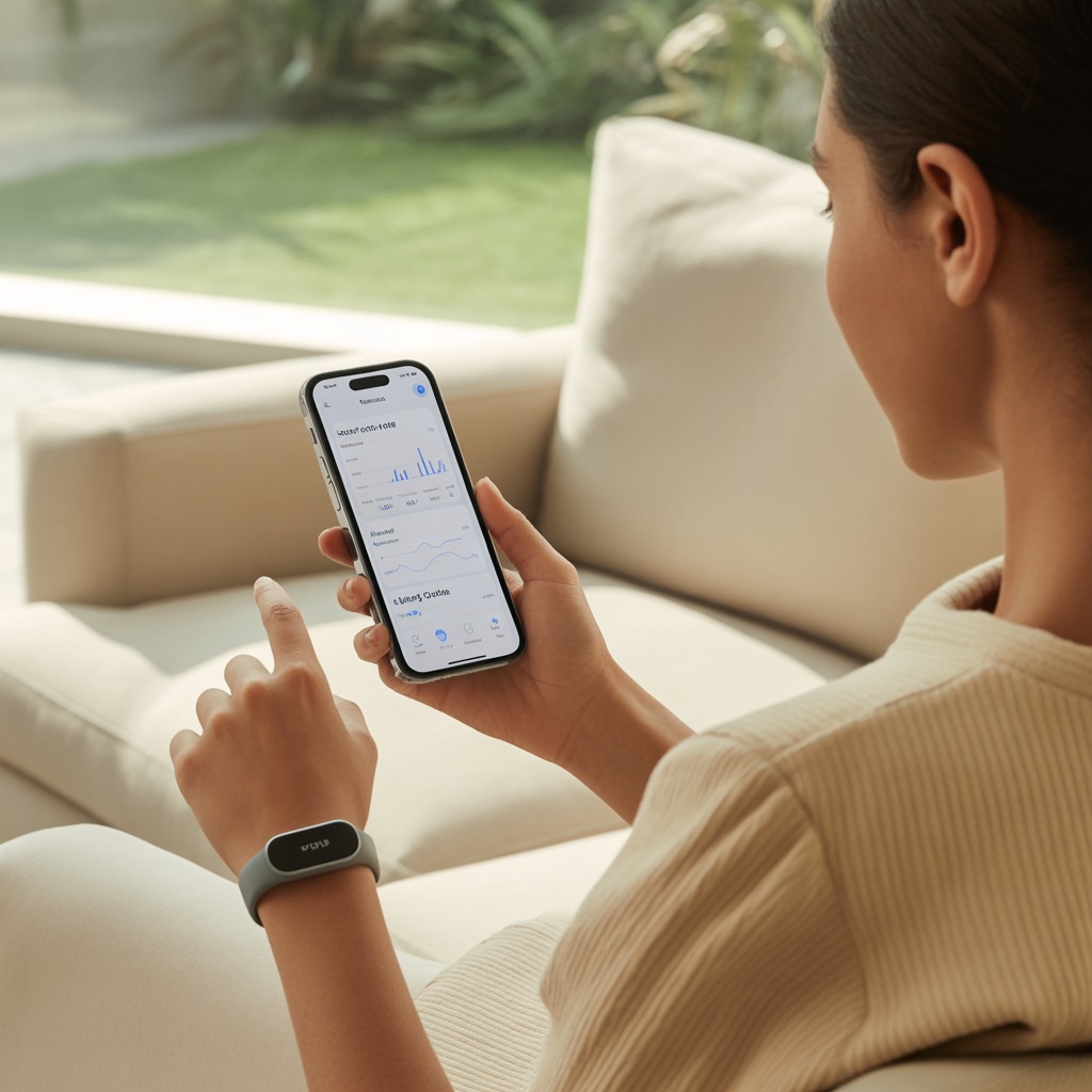 Woman using health tracking app